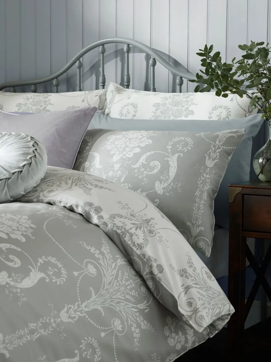Merkbeddengoed*Laura Ashley 100% katoensatijn 200 -draads Josette dekbedovertrekset met kussenslopen Grijs staal
