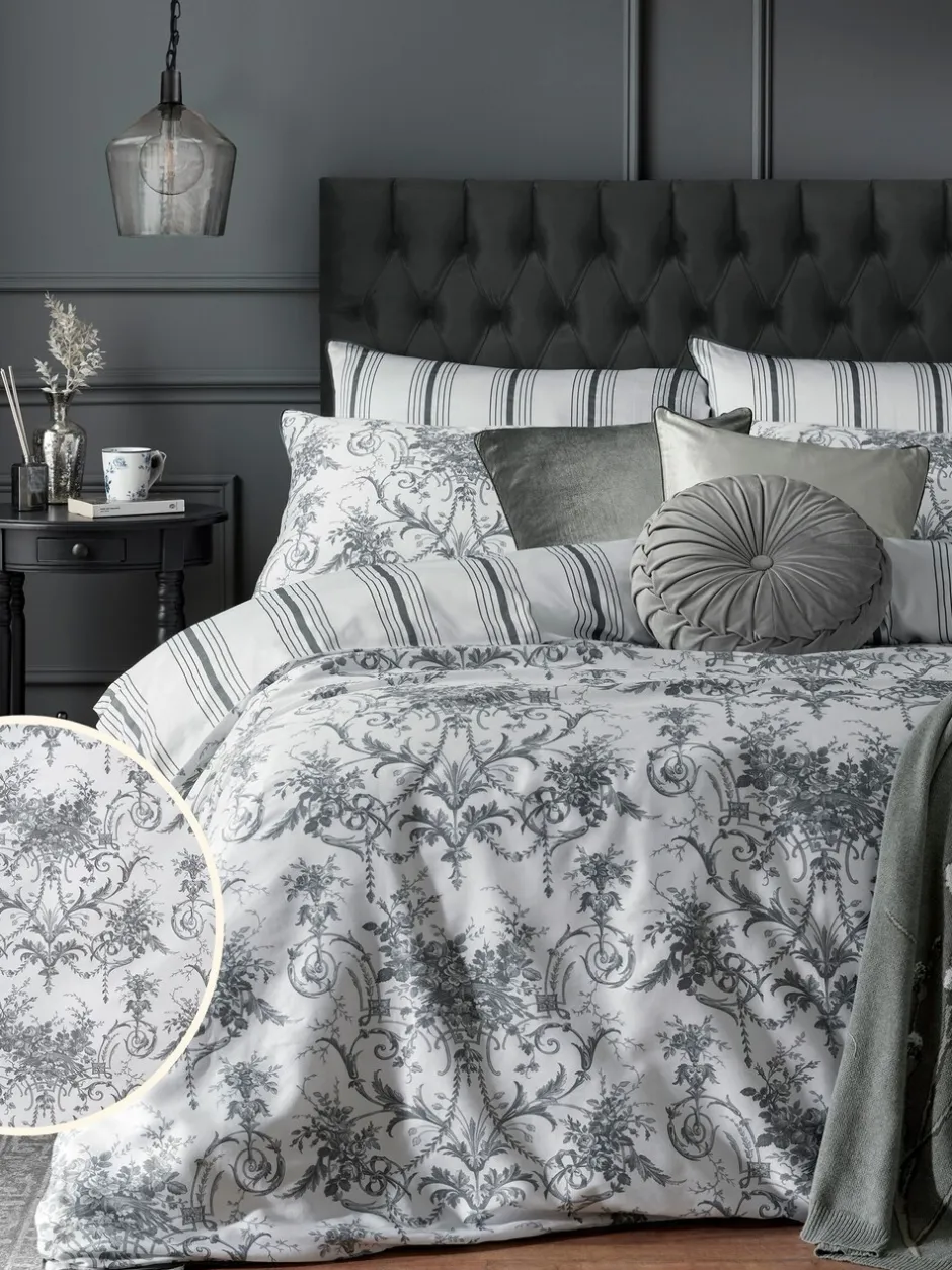 Laura Ashley|Laura Ashley 100% katoensatijn 200 draadtelling Tuileries dekbedovertrek- en kussensloopSet Antracietgrijs
