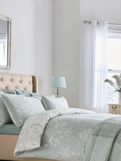 Laura Ashley|Merkbeddengoed*Laura Ashley 100% katoensatijn 200 -draads Josette dekbedovertrekset met kussenslopen Eendeneiblauw