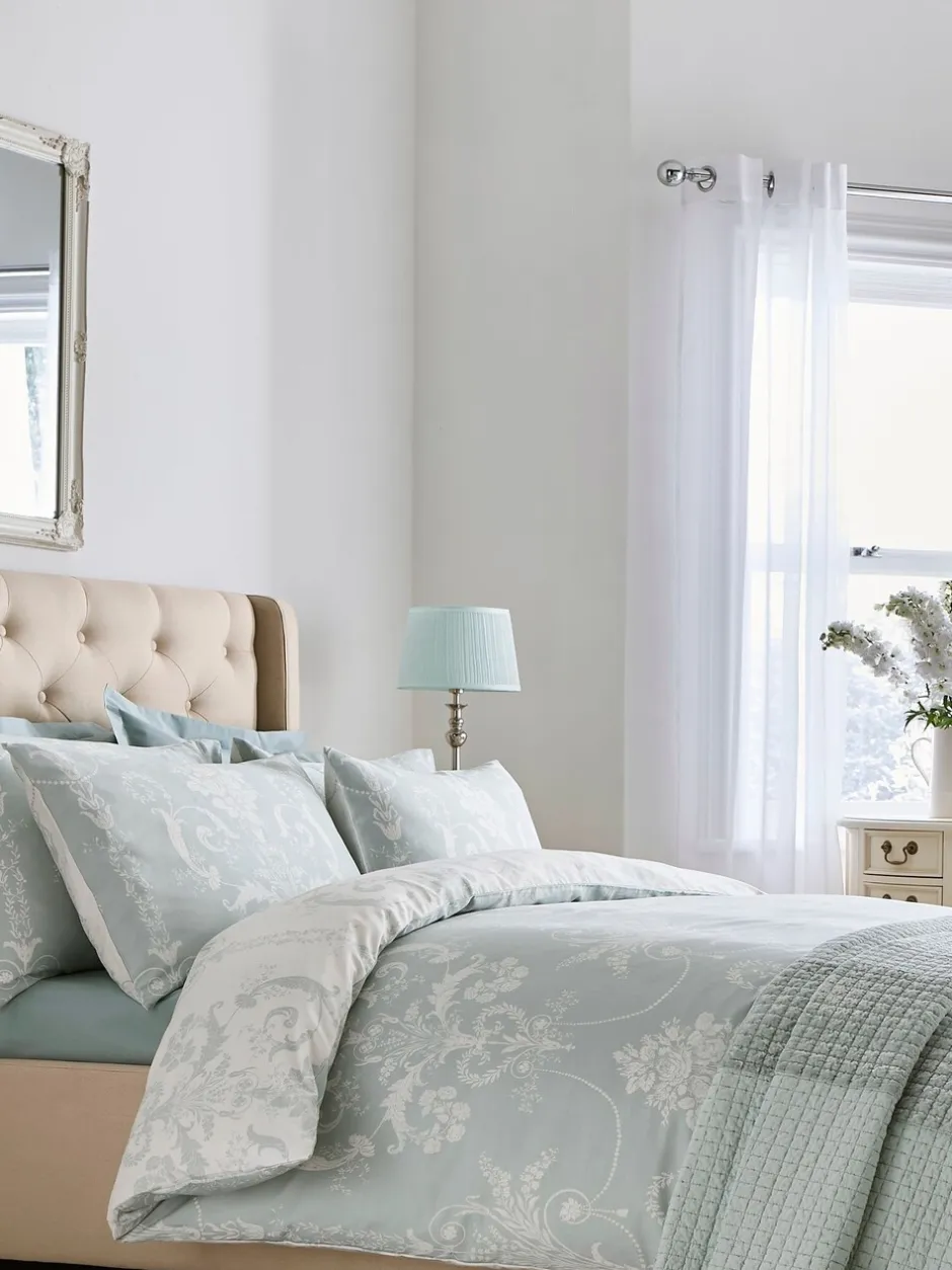Laura Ashley|Merkbeddengoed*Laura Ashley 100% katoensatijn 200 -draads Josette dekbedovertrekset met kussenslopen Eendeneiblauw