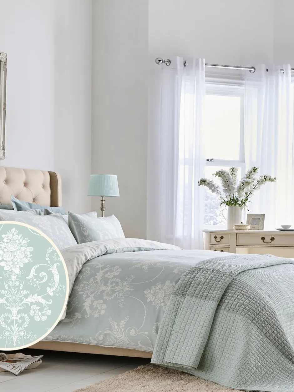 Laura Ashley|Merkbeddengoed*Laura Ashley 100% katoensatijn 200 -draads Josette dekbedovertrekset met kussenslopen Eendeneiblauw