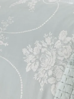 Laura Ashley|Merkbeddengoed*Laura Ashley 100% katoensatijn 200 -draads Josette dekbedovertrekset met kussenslopen Eendeneiblauw