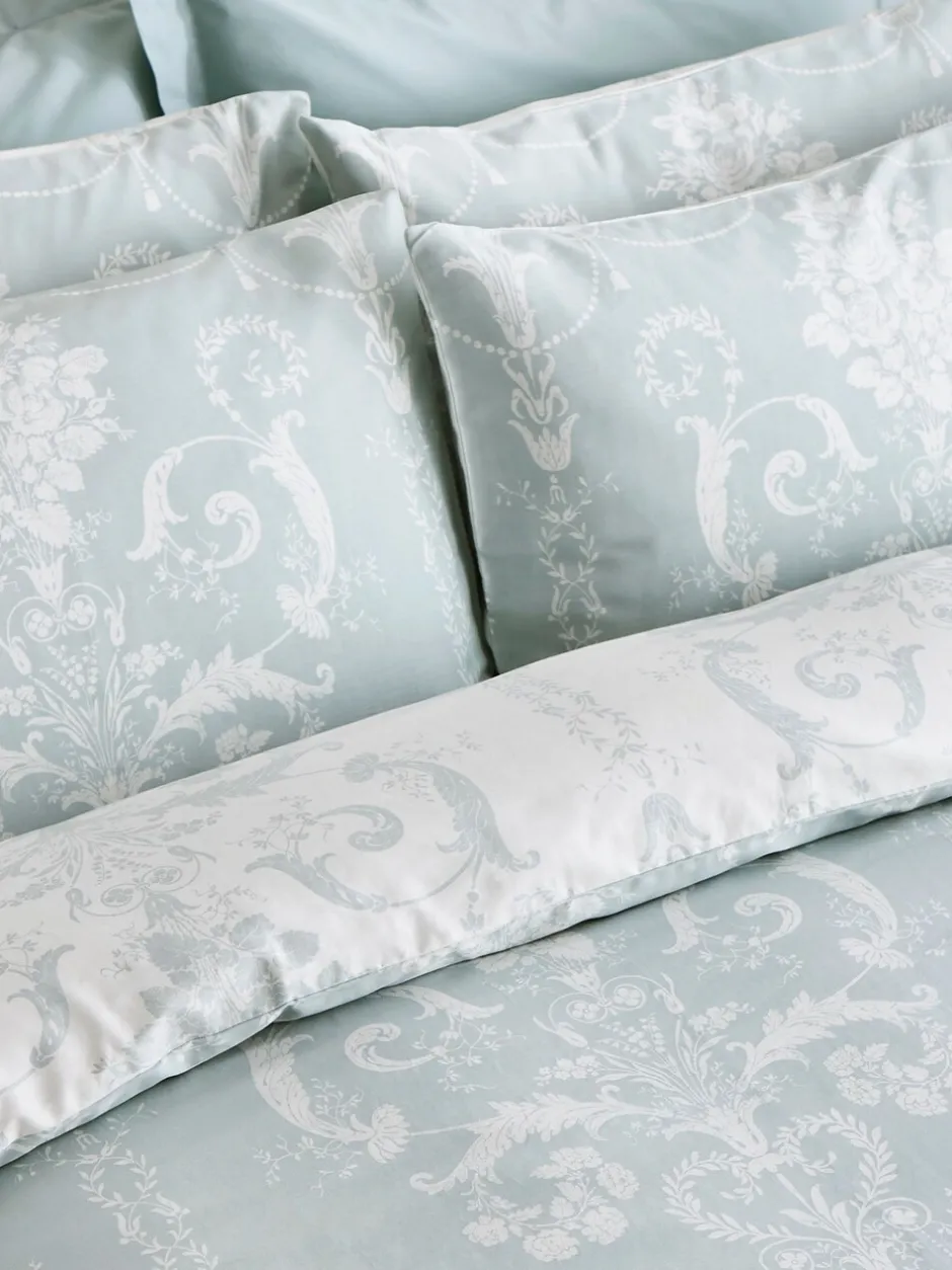 Laura Ashley|Merkbeddengoed*Laura Ashley 100% katoensatijn 200 -draads Josette dekbedovertrekset met kussenslopen Eendeneiblauw