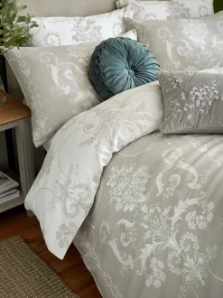 Merkbeddengoed|Laura Ashley 100% katoensatijn 200 -draads Josette dekbedovertrekset met kussenslopen Grijs