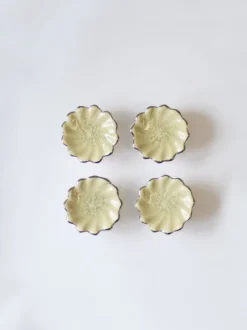 Laura Ashley*Laura Ashley 4 Pack Ceramic Metallic Edge Drawer Knobs Off White Zilver