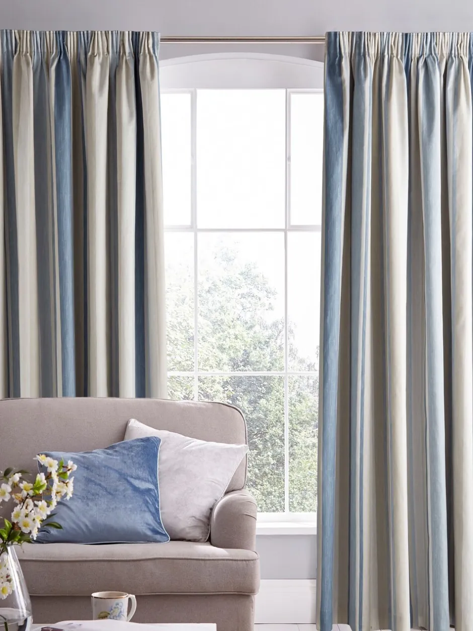 Laura Ashley|Laura Ashley Awning Stripe Blackout/Thermal Pencil Pleat Curtains