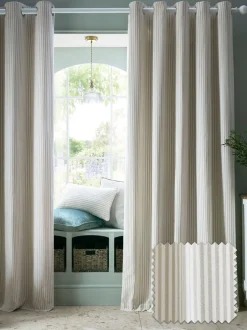 Laura Ashley*Laura Ashley Cornish Chenille Stripe Eyelet Curtains Natuurlijk