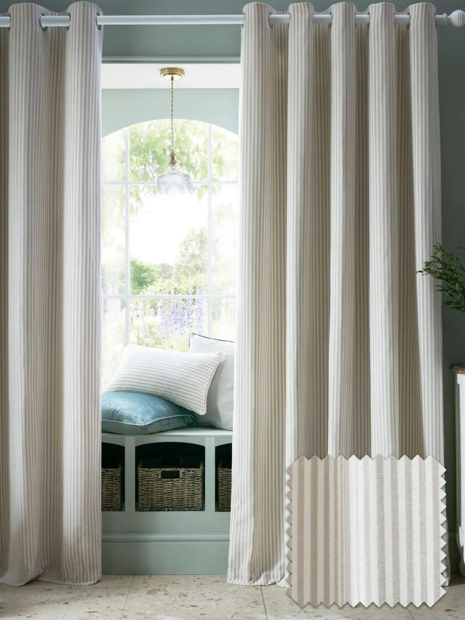 Laura Ashley*Laura Ashley Cornish Chenille Stripe Eyelet Curtains Natuurlijk