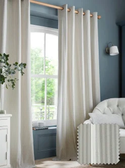 Laura Ashley*Laura Ashley Cornish Chenille Stripe Eyelet Curtains Leisteenblauw