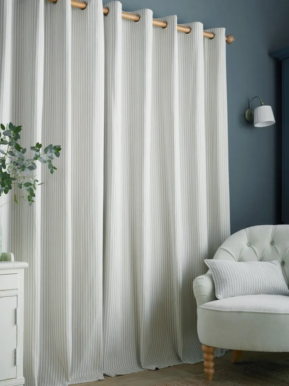 Laura Ashley*Laura Ashley Cornish Chenille Stripe Eyelet Curtains Leisteenblauw