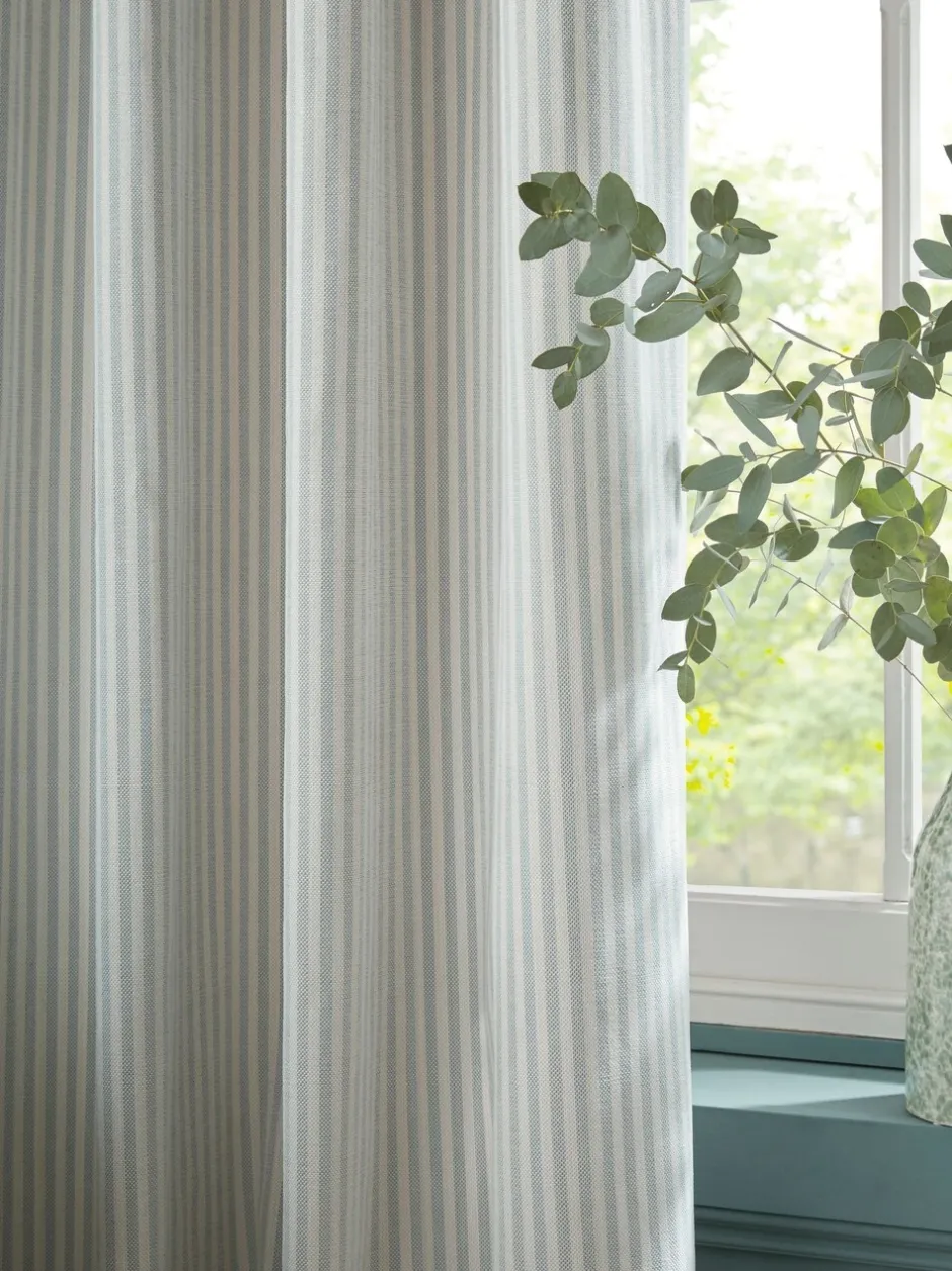 Laura Ashley*Laura Ashley Cornish Chenille Stripe Eyelet Curtains Leisteenblauw