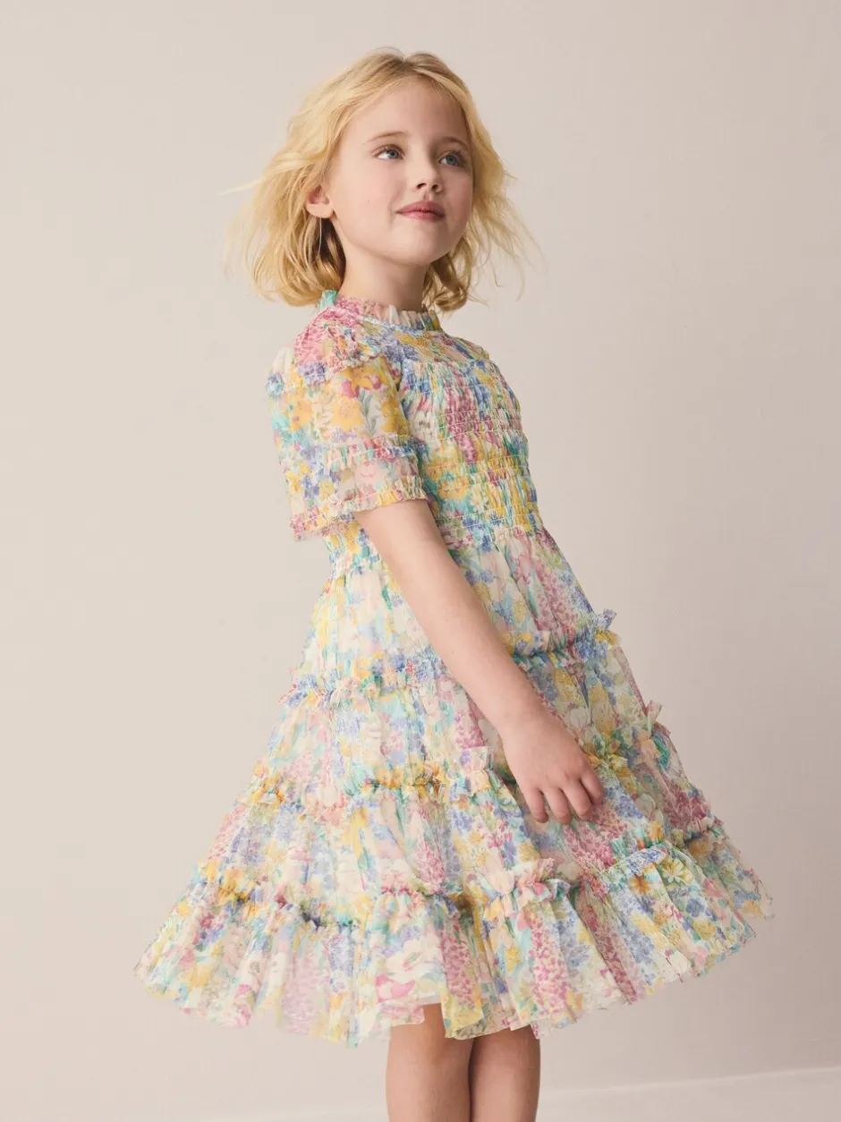 Jurken|Laura Ashley geplooide strokenjurk met ruches