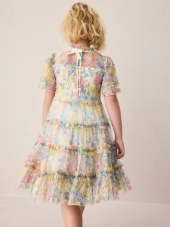 Jurken|Laura Ashley geplooide strokenjurk met ruches