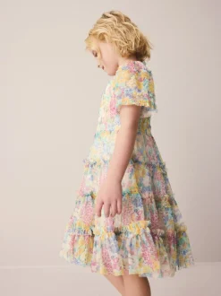 Jurken|Laura Ashley geplooide strokenjurk met ruches