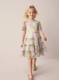 Jurken|Laura Ashley geplooide strokenjurk met ruches