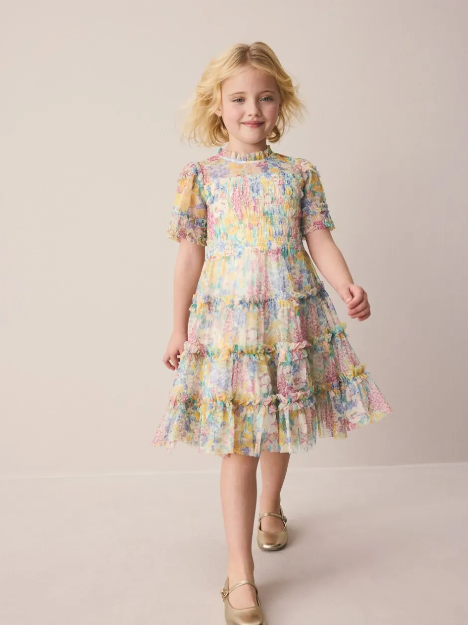 Jurken|Laura Ashley geplooide strokenjurk met ruches