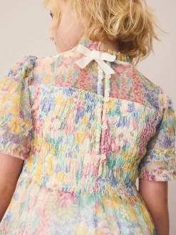 Jurken|Laura Ashley geplooide strokenjurk met ruches