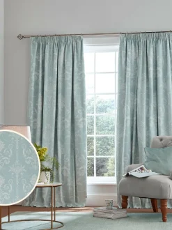Laura Ashley|Gordijnen*Laura Ashley gevoerde verduisterende Josette plooigordijnen Eendeneiblauw
