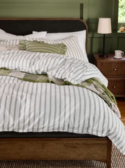 Laura Ashley|Laura Ashley Henley Stripe 100% Cotton Duvet Cover and Pillowcase Set