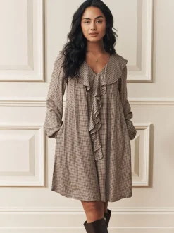 Jurken*Laura Ashley Heritage Check Ruffle Front Mini Dress