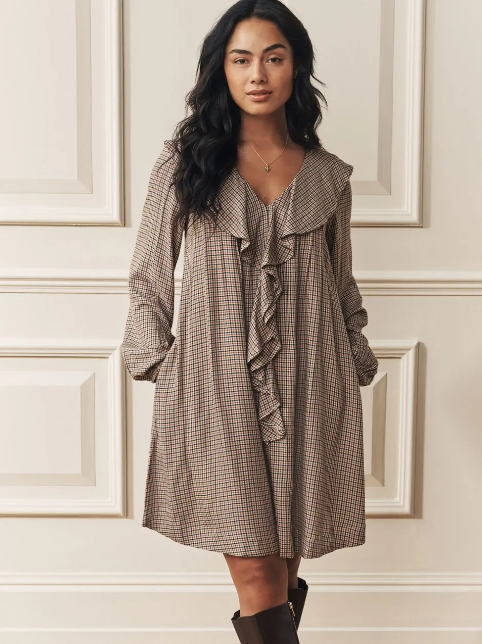 Jurken*Laura Ashley Heritage Check Ruffle Front Mini Dress