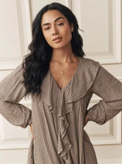 Jurken*Laura Ashley Heritage Check Ruffle Front Mini Dress