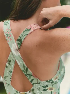Badkleding|Laura Ashley Textured Plunge Tummy Control Swimsuit
