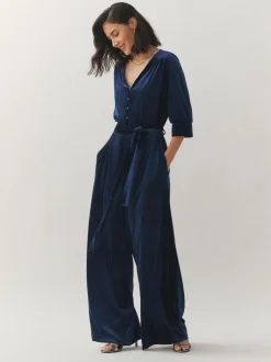 Gelegenheidskleding|Jumpsuits En Playsuits|Laura Ashley Velvet Elasticated Waist Wide Leg Party Jumpsuit