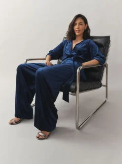 Gelegenheidskleding|Jumpsuits En Playsuits|Laura Ashley Velvet Elasticated Waist Wide Leg Party Jumpsuit