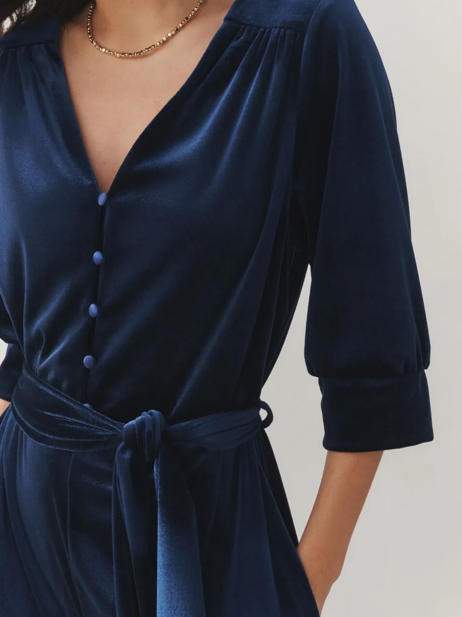Gelegenheidskleding|Jumpsuits En Playsuits|Laura Ashley Velvet Elasticated Waist Wide Leg Party Jumpsuit