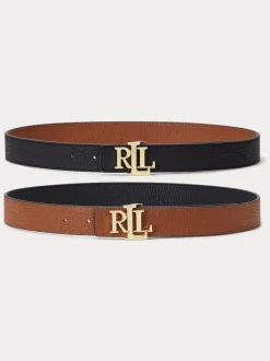 Ceintuurs*Lauren Ralph Lauren 2,5cm Omkeerbare kiezelkleurige leren riem met logo