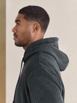 Sweaters En Hoody´S|Sweaters En Hoody´S*Next - Borg Fleece Ribbed Texture Hoodie Leisteen grijs