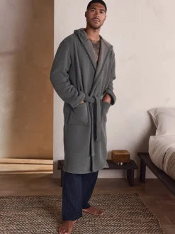 Loungewear|Kamerjassen En Badjassen*Next - Geribbelde kamerjas met textuur Leisteen grijs