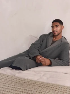 Loungewear|Kamerjassen En Badjassen*Next - Geribbelde kamerjas met textuur Leisteen grijs