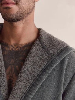 Loungewear|Kamerjassen En Badjassen*Next - Geribbelde kamerjas met textuur Leisteen grijs