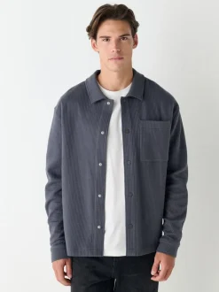 Formele Overhemden*Next - Linear Texture Popper Shacket Leisteen grijs