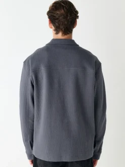 Formele Overhemden*Next - Linear Texture Popper Shacket Leisteen grijs