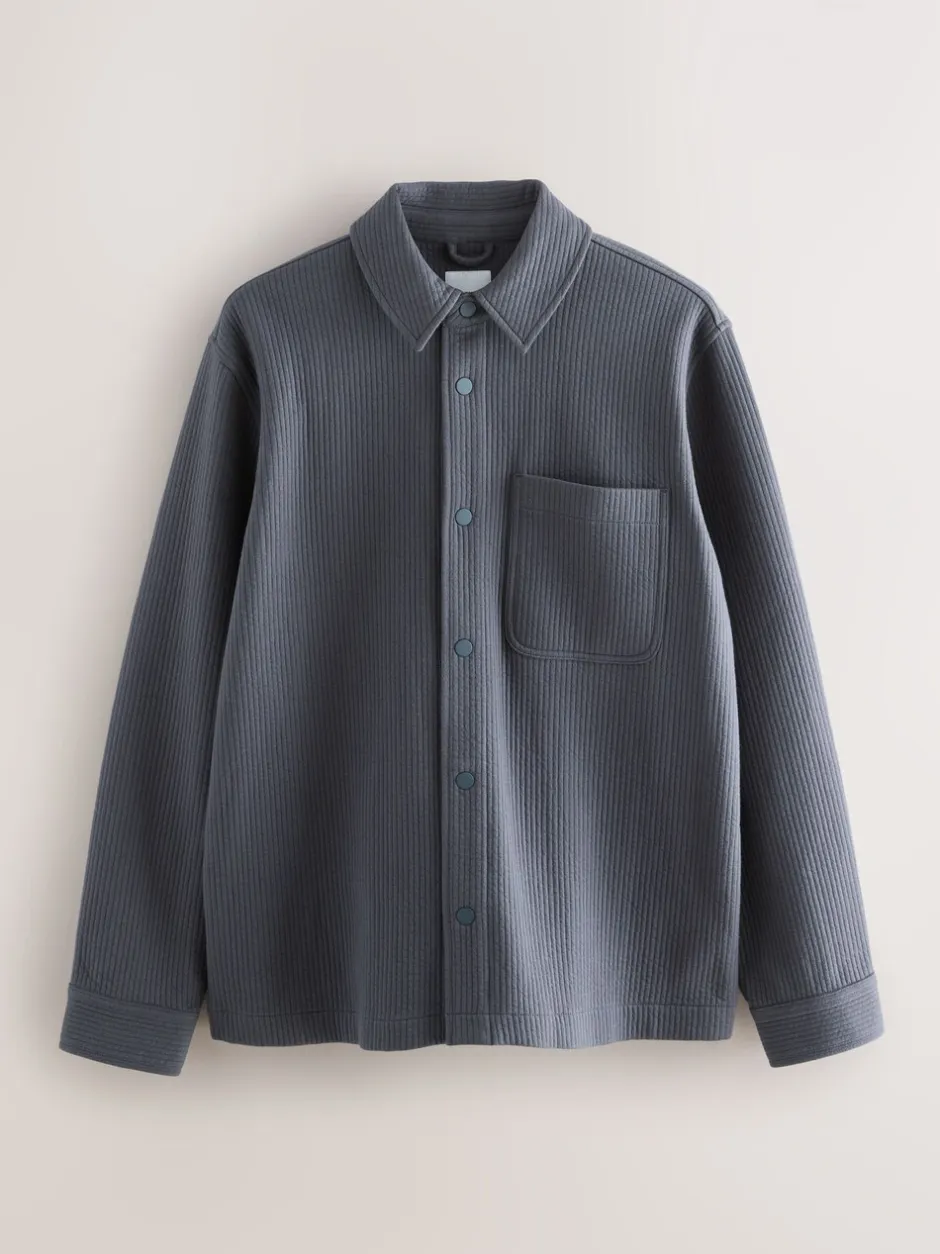 Formele Overhemden*Next - Linear Texture Popper Shacket Leisteen grijs