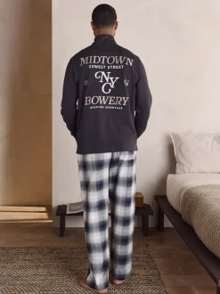 Pyjama's|Next Leisteen grijs - Long Sleeve Embroidered Quarter Zip Pyjamas Set
