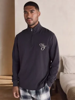 Pyjama's|Next Leisteen grijs - Long Sleeve Embroidered Quarter Zip Pyjamas Set
