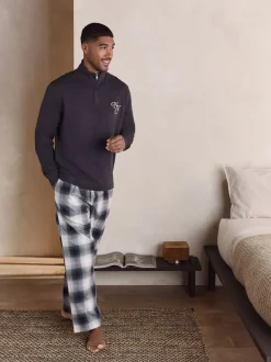 Pyjama's|Next Leisteen grijs - Long Sleeve Embroidered Quarter Zip Pyjamas Set