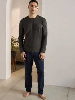 Pyjama's|Loungewear*Next - Jersey pyjamaset met lange mouwen Leisteengrijs/marineblauw