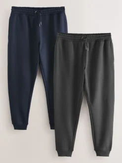 Joggingbroeken|Next - Slim Fit Brushback Heavyweight 2 Pack Joggers Leisteengrijs/marineblauw