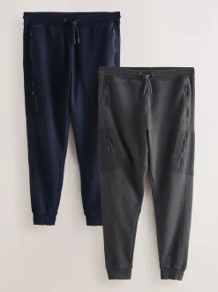 Joggingbroeken*Next - Slim Fit Utility Brushback Heavyweight 2 Pack Cargo Joggers Leisteengrijs/marineblauw