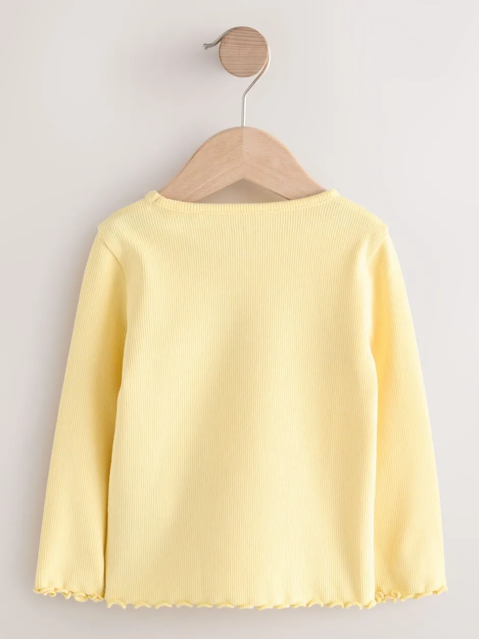 T-Shirts*Next - Long sleeve Embroidered Ribbed Top (3mths-7yrs) Lemon Yellow Dog