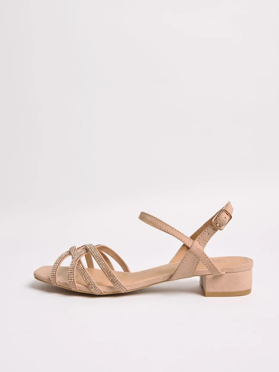 Ruimvallend En Extraruimvallend|Schoenen Met Hakken|Friends Like These - - Sandalen met lage blokhak en strass voor speciale gelegenheden Licht beige