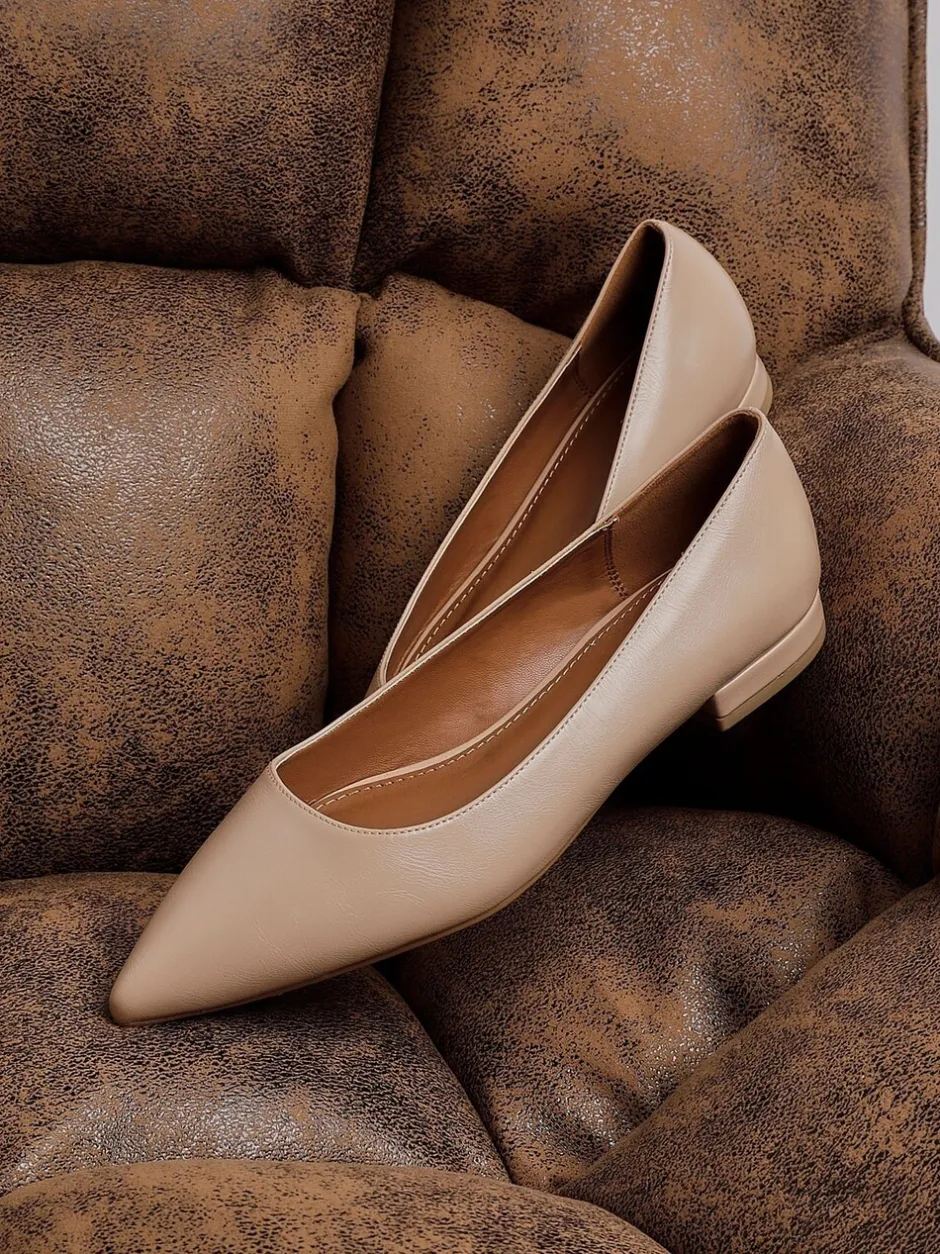 Lage Schoenen|Linzi - Orian Pointed Toe Ballet Flats Licht beige