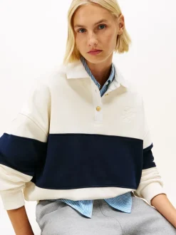 Hoody's En Sweatshirts*Tommy Hilfiger - goudkleurig relaxed rugby-sweatshirt met knopen Licht beige