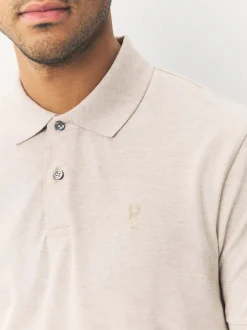 Poloshirts|Next Licht neutraal gemêleerd - Normale Pasvorm - Piqué poloshirt met korte mouwen
