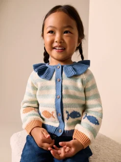 Gebreide Kleding*Next Lichtblauw - Collared Fish Stripe Cardigan (3mths-7yrs)